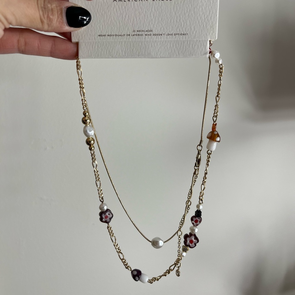 American Eagle Outfitters Gold and Pearl Floral Necklace